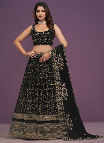 Amazing Black Designer Georgette Lehenga with sequin and thread embroidery work
